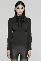 Black Long Puff Sleeves Stitching Lace Women's Gothic Blouse